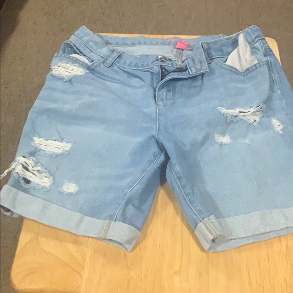 Light blue ripped jean shorts